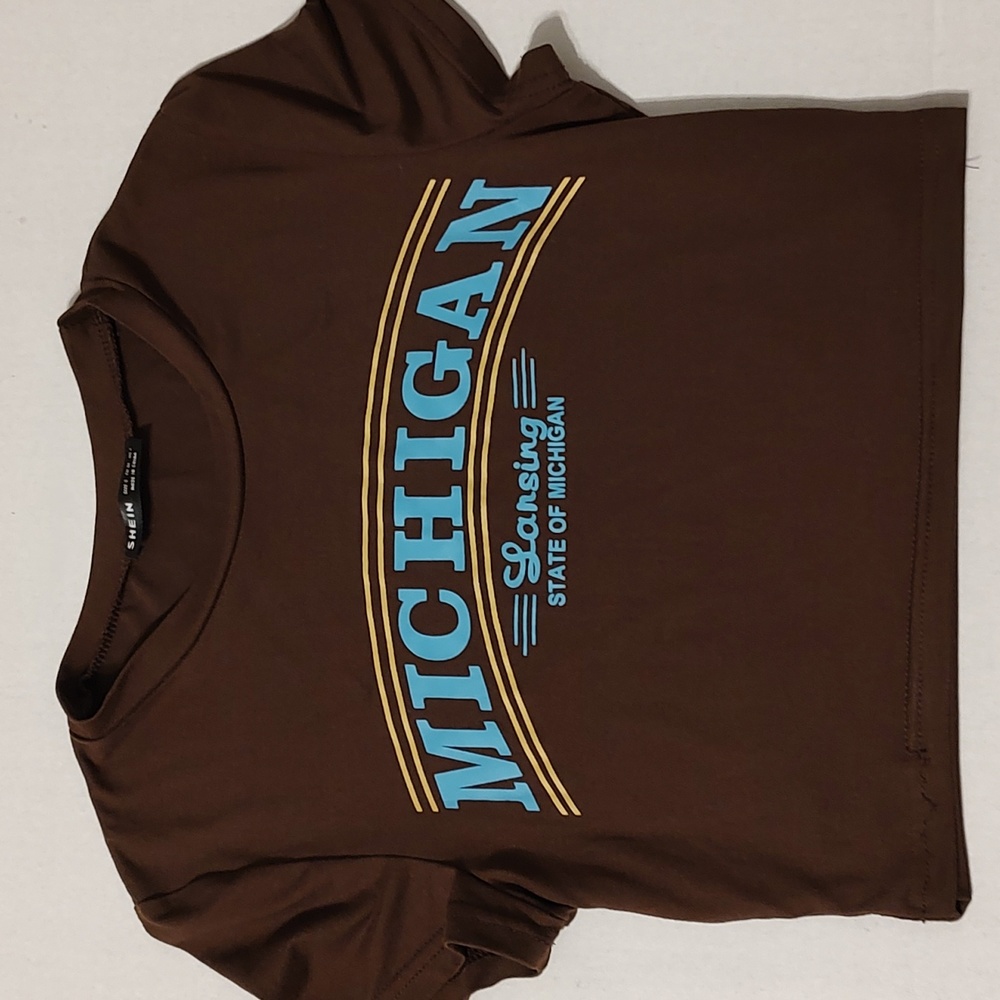 SHEIN Lansing Michigan Brown Cropped T-shirt Sz Small